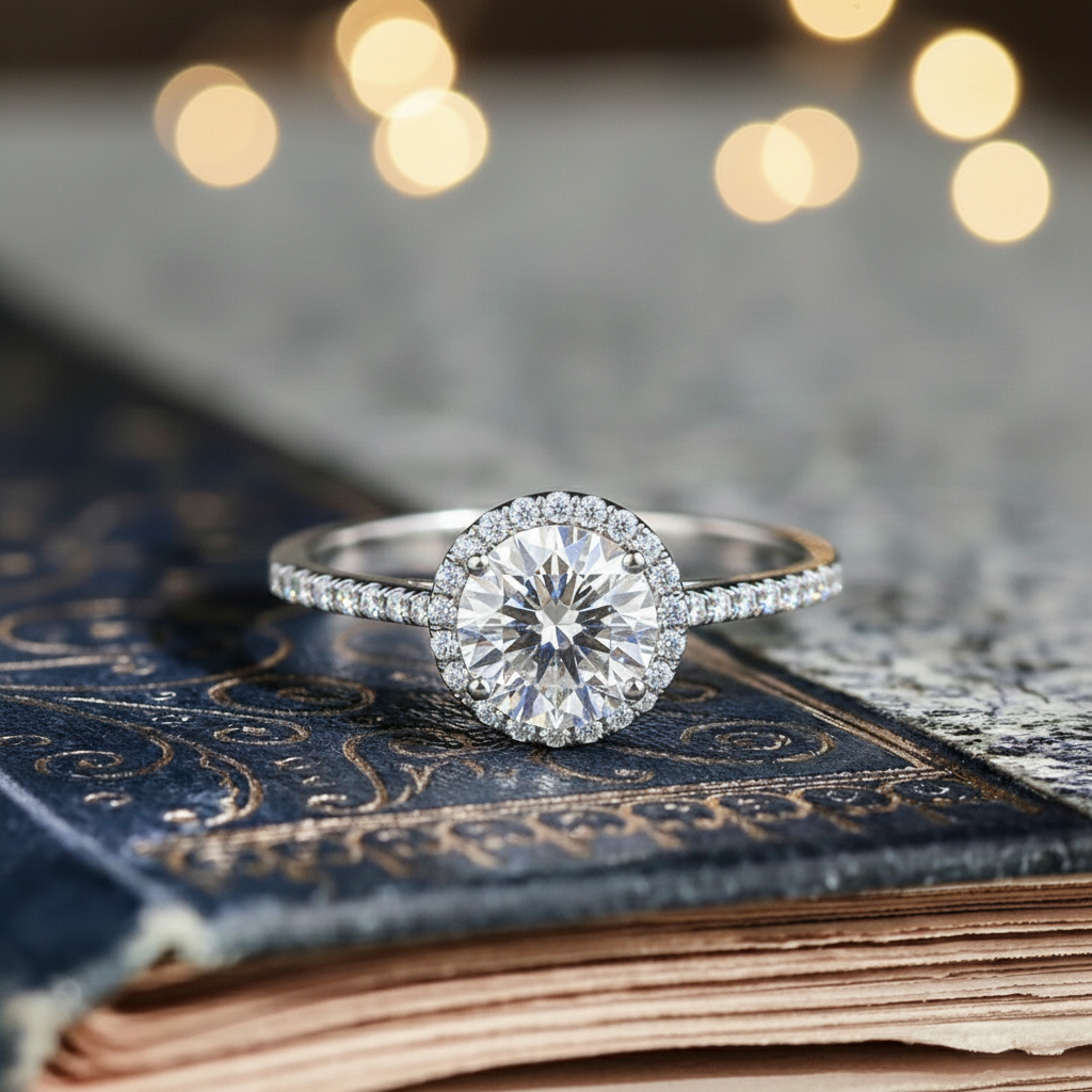 Brilliant Moissanite Square Halo Ring