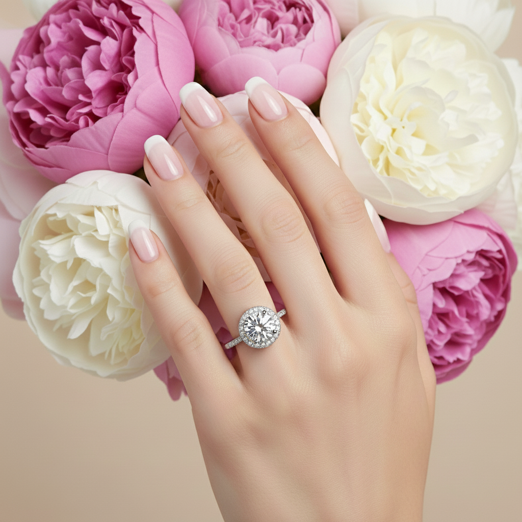 Brilliant Moissanite Square Halo Ring