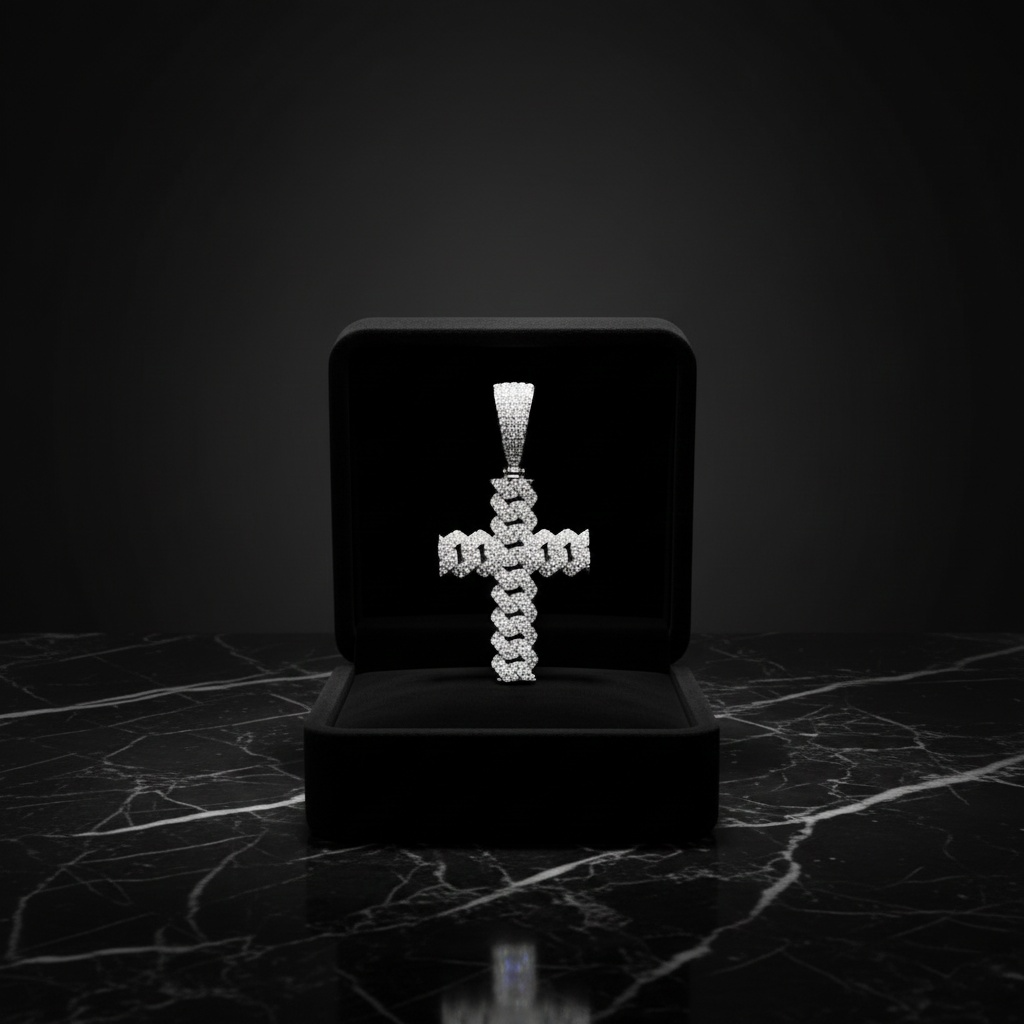 Cuban Moissanite Cross Necklace
