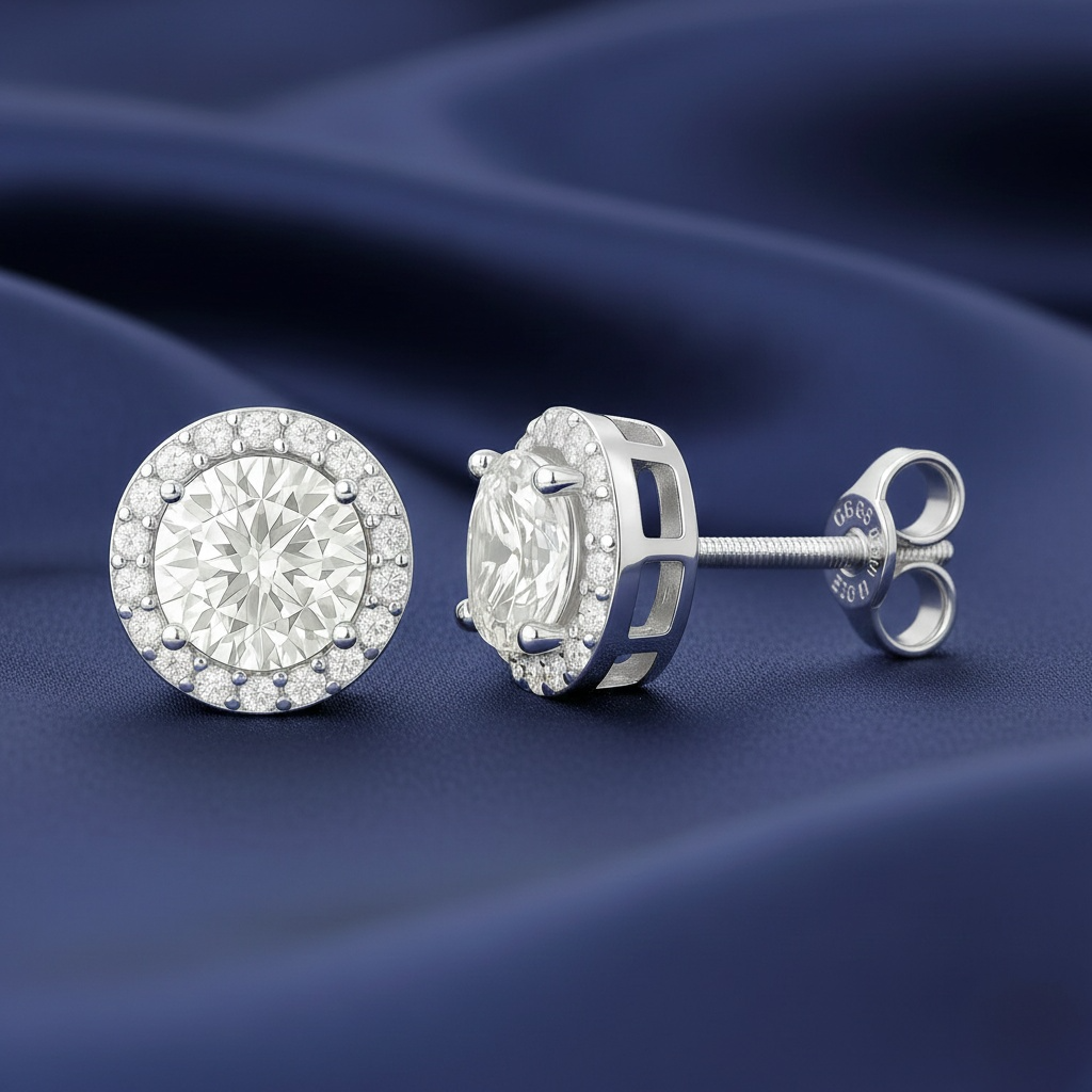 Halo Moissanite Earrings (Adjustable)