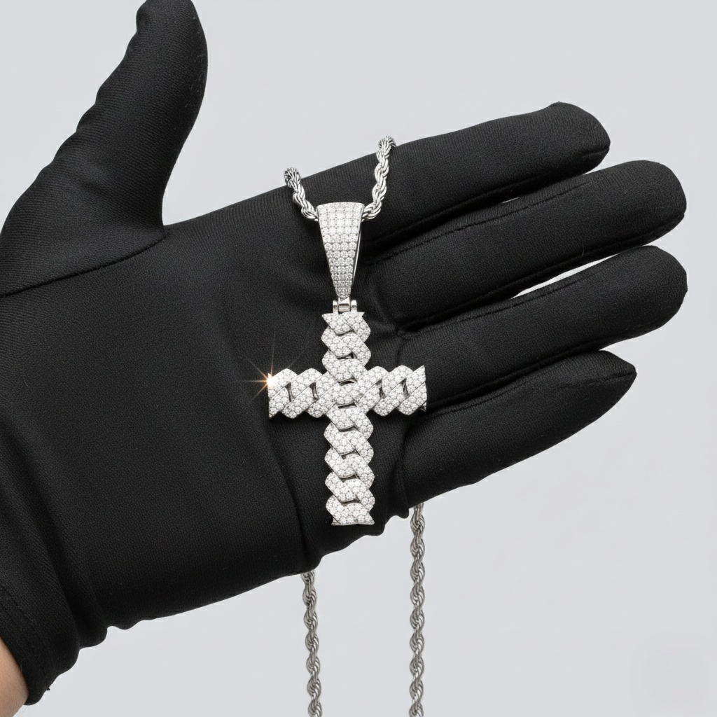 Cuban Moissanite Cross Necklace