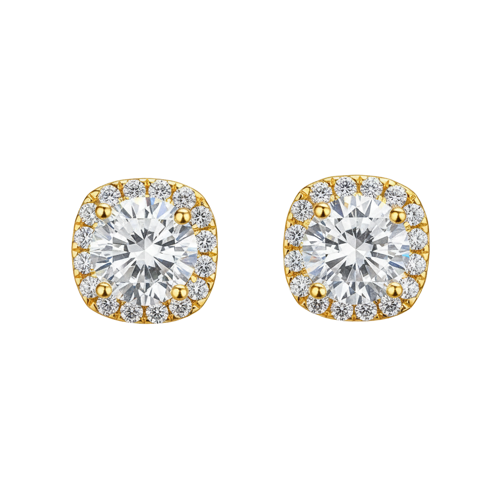 Square Moissanite Halo Earrings (Adjustable)