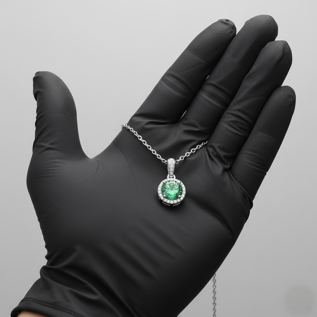 Green Moissanite Halo Necklace