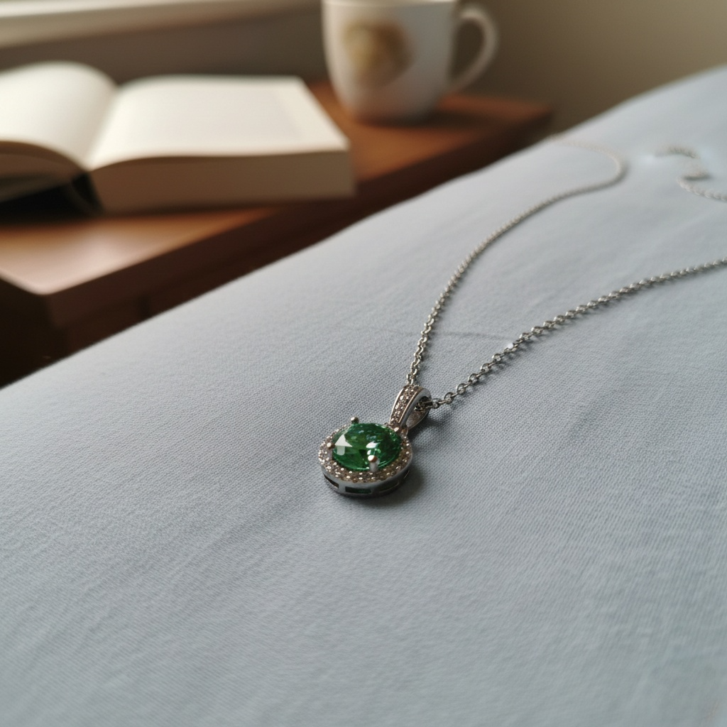 Green Moissanite Halo Necklace