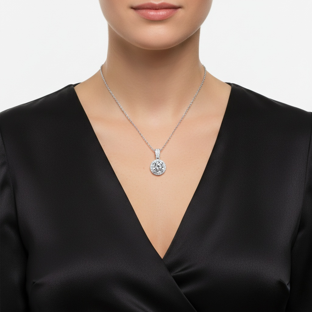 Moissanite Halo Necklace