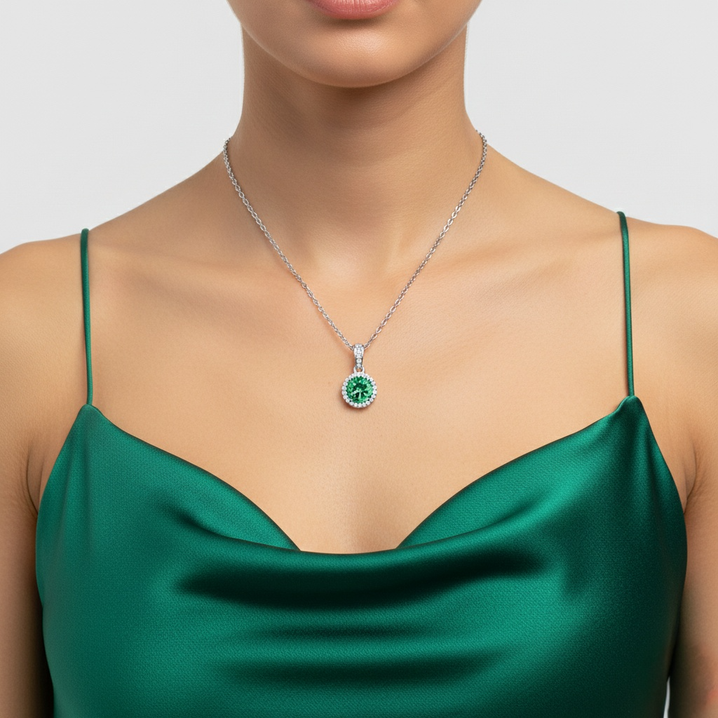 Green Moissanite Halo Necklace