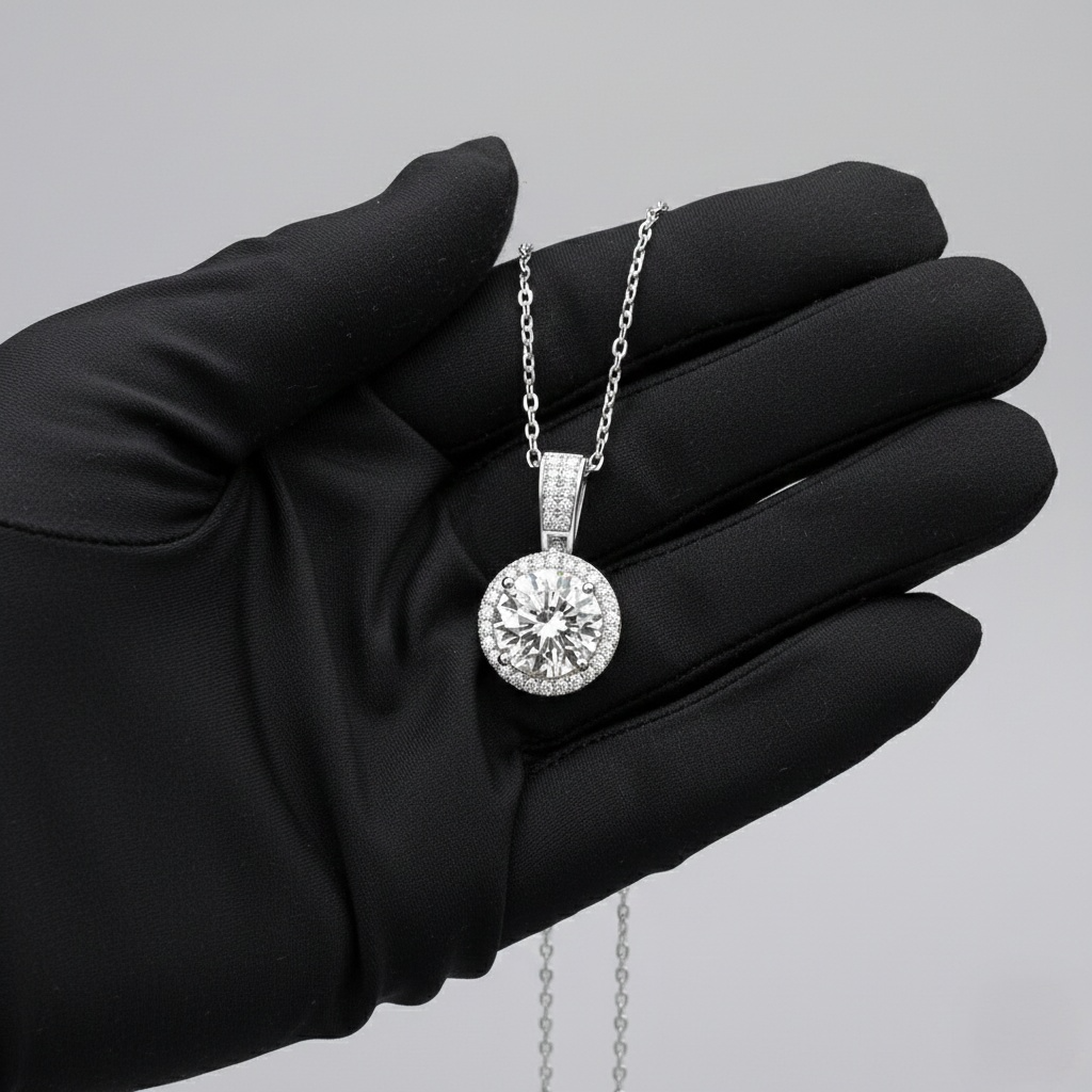 Moissanite Halo Necklace