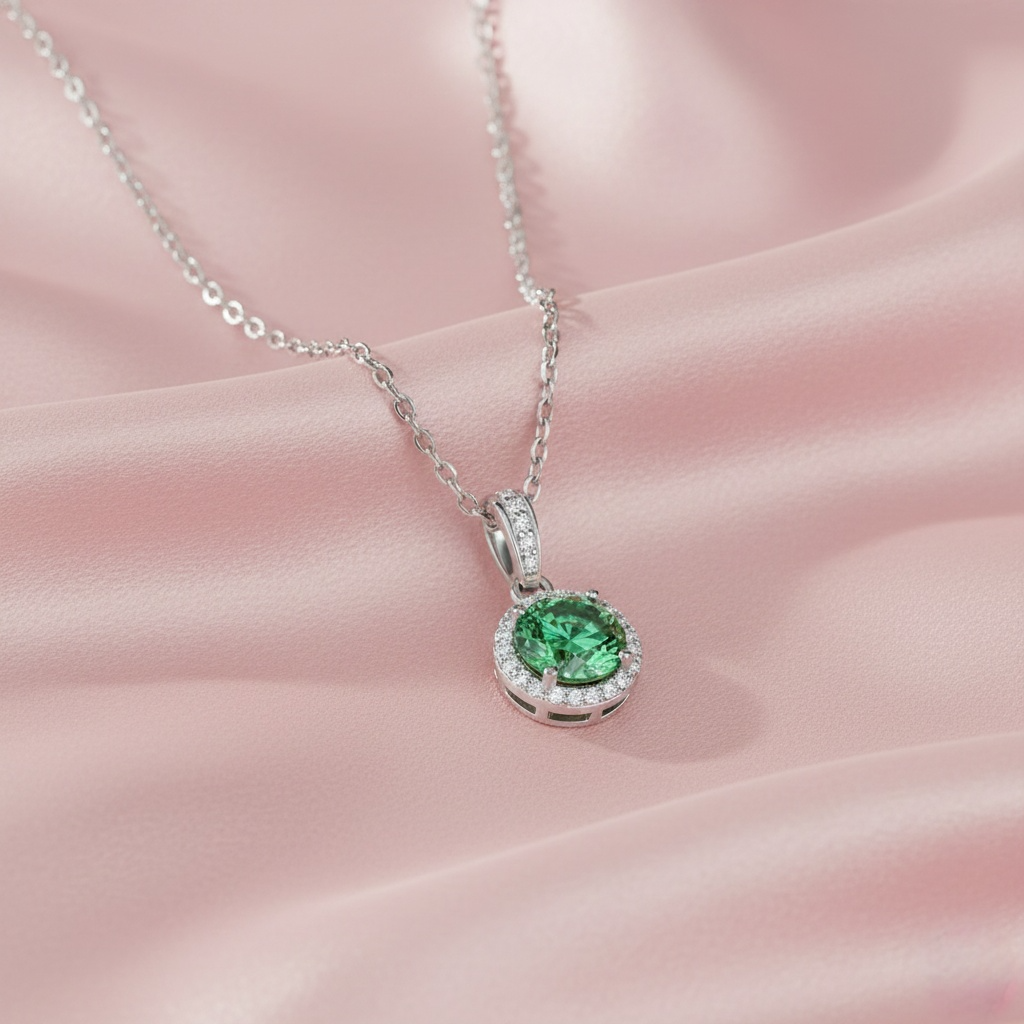 Green Moissanite Halo Necklace