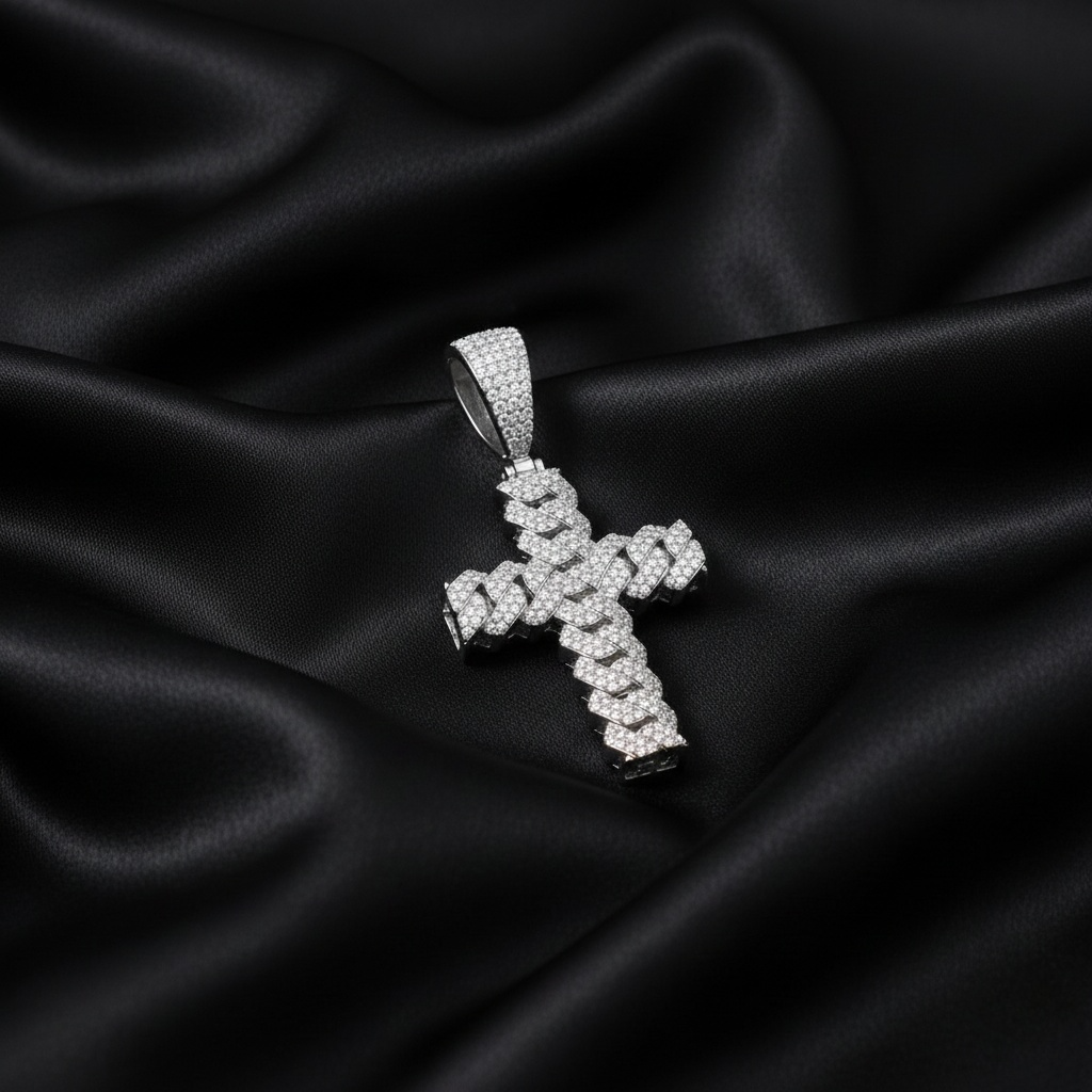 Cuban Moissanite Cross Necklace