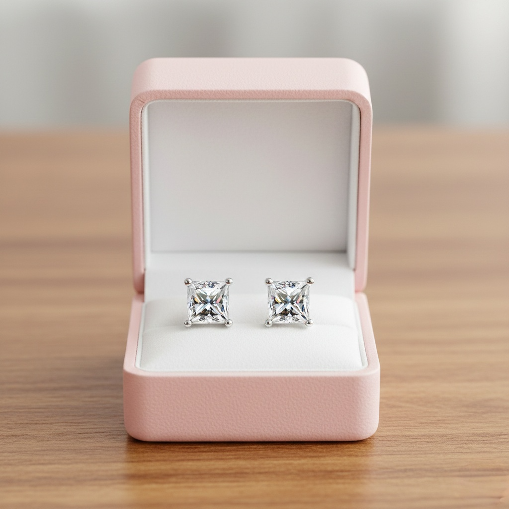 Radiant Moissanite Square Earrings (Adjustable)