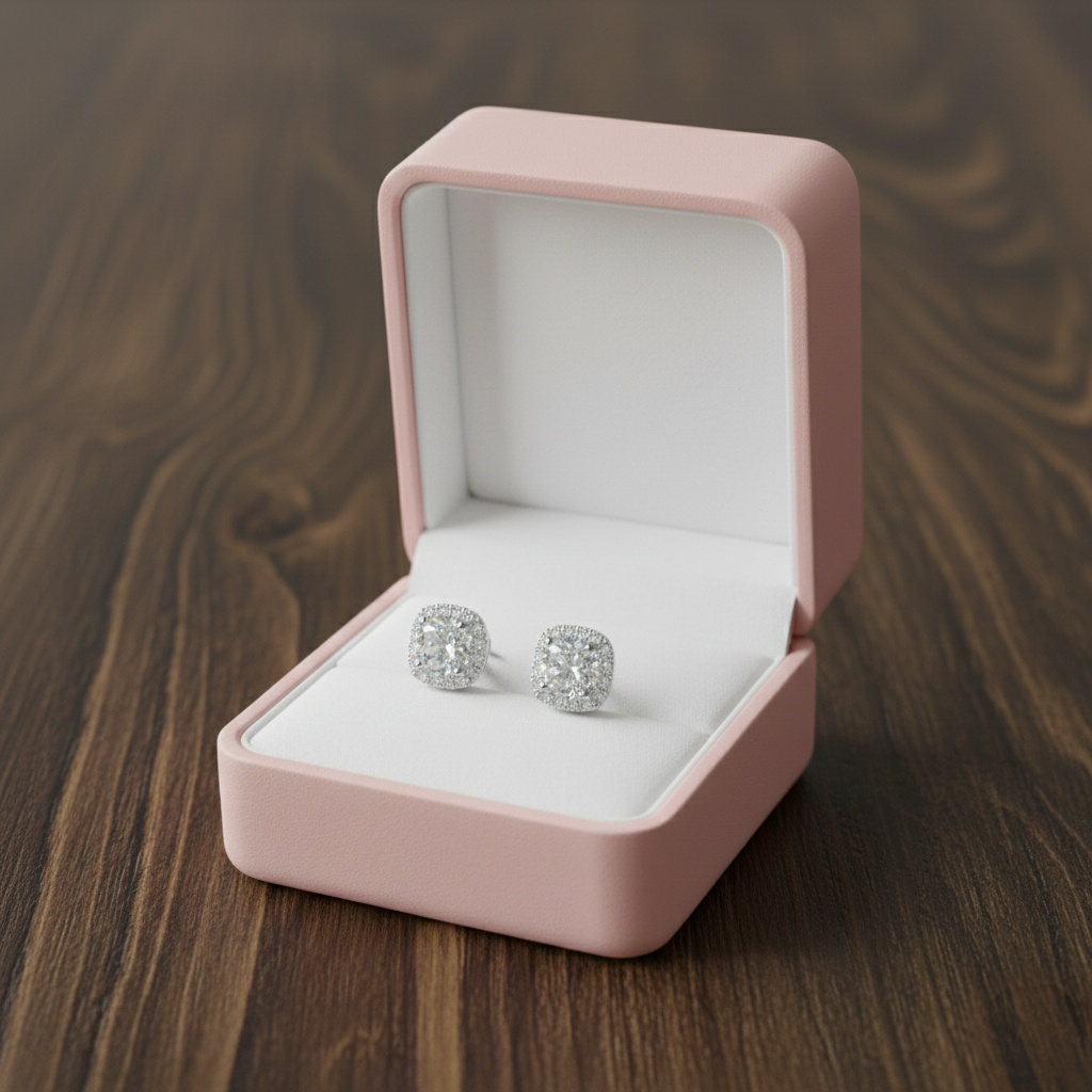 Square Moissanite Halo Earrings (Adjustable)