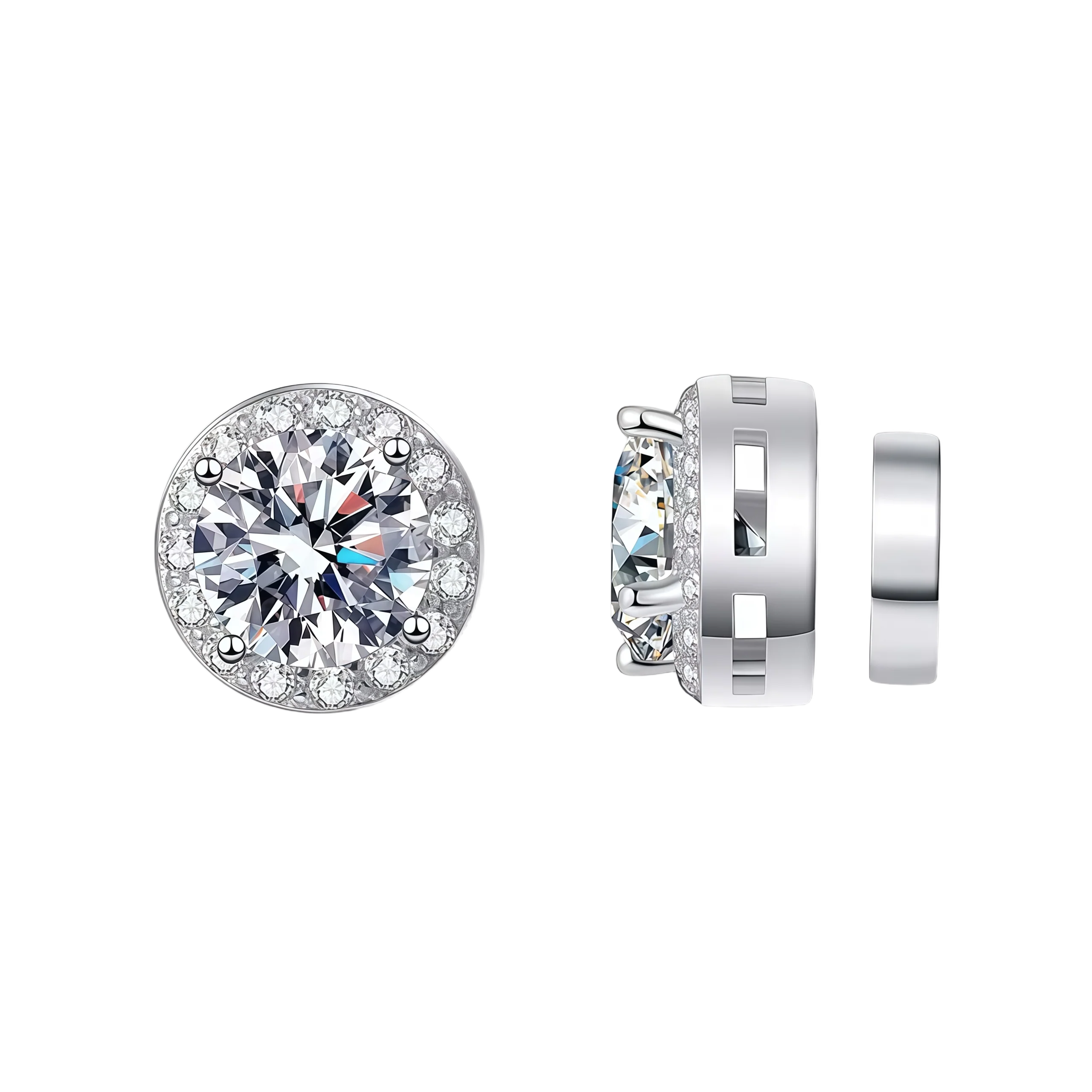 Radiant Moissanite Halo Magnetic Earrings