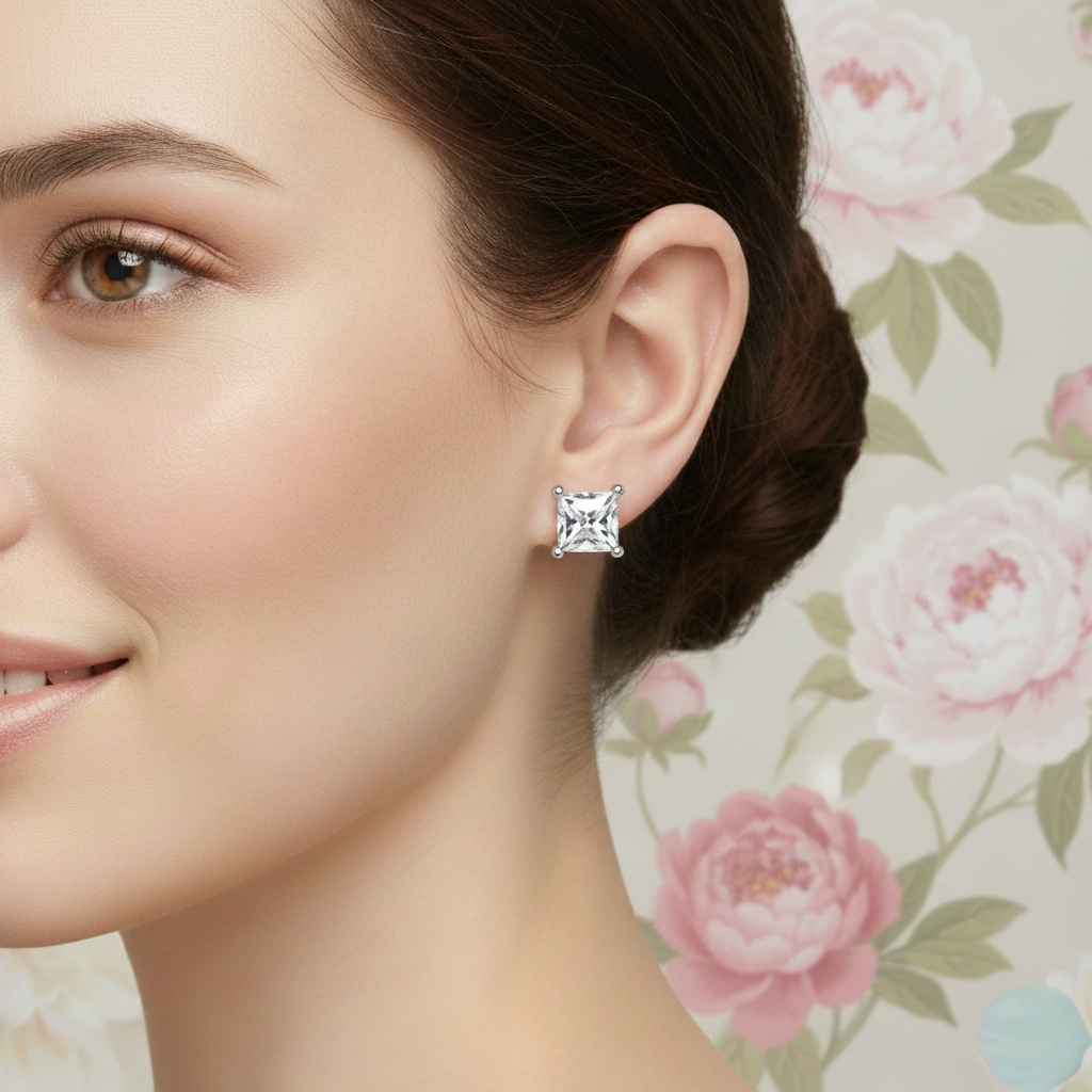 Radiant Moissanite Square Earrings (Adjustable)