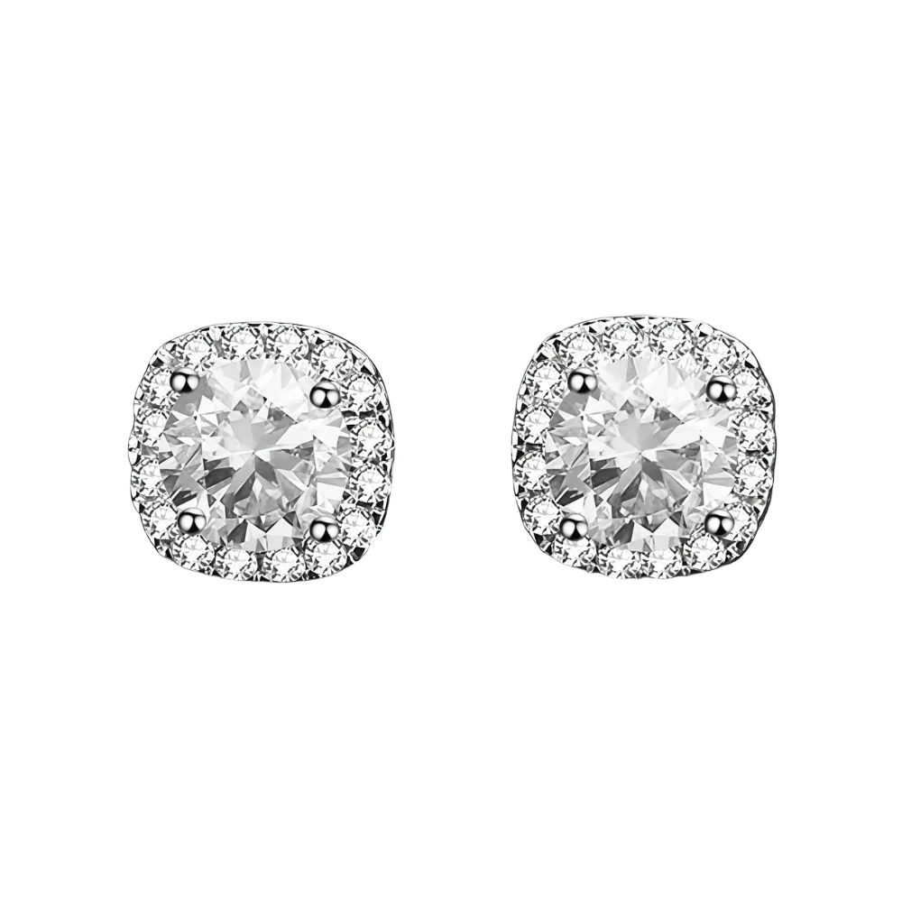 Square Moissanite Halo Earrings (Adjustable)