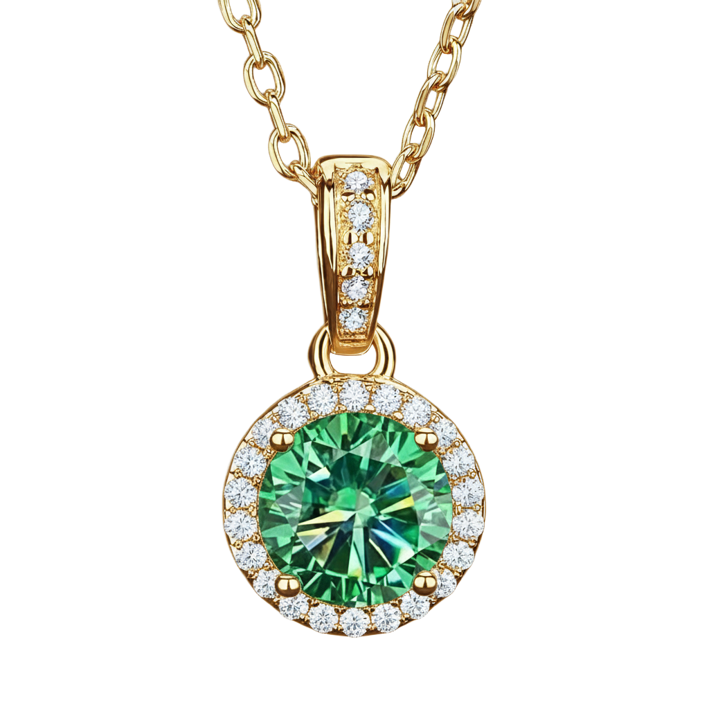 Green Moissanite Halo Necklace