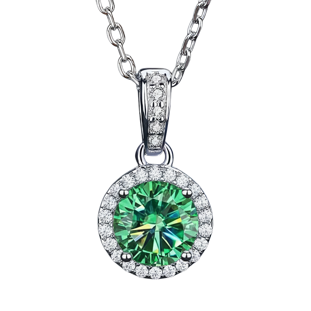 Green Moissanite Halo Necklace